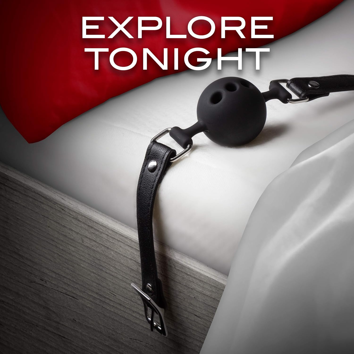 Blush Noir Black Breathable Silicone Ball Gag - Sexy Date Night BDSM Bondage Sensation Play - Soft Body Safe Silicone - Open Air Holes for Easy Breathing - Kinky Sex Toy for Couples