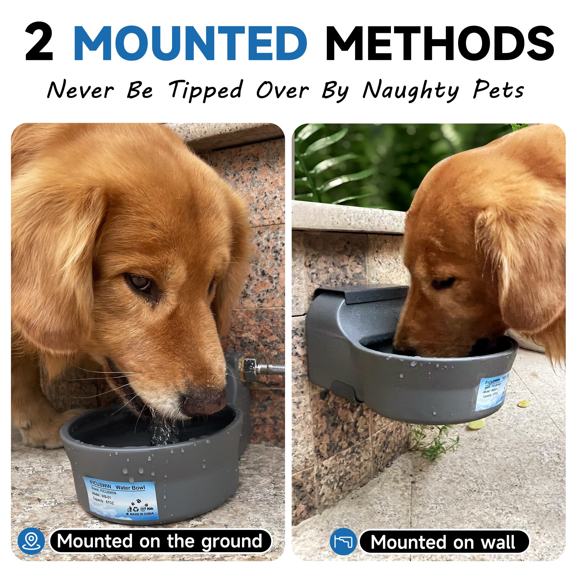 Dispensador automático de agua para perros, Bebedero cuenco grande de 67 onzas para exteriores, antivuelco