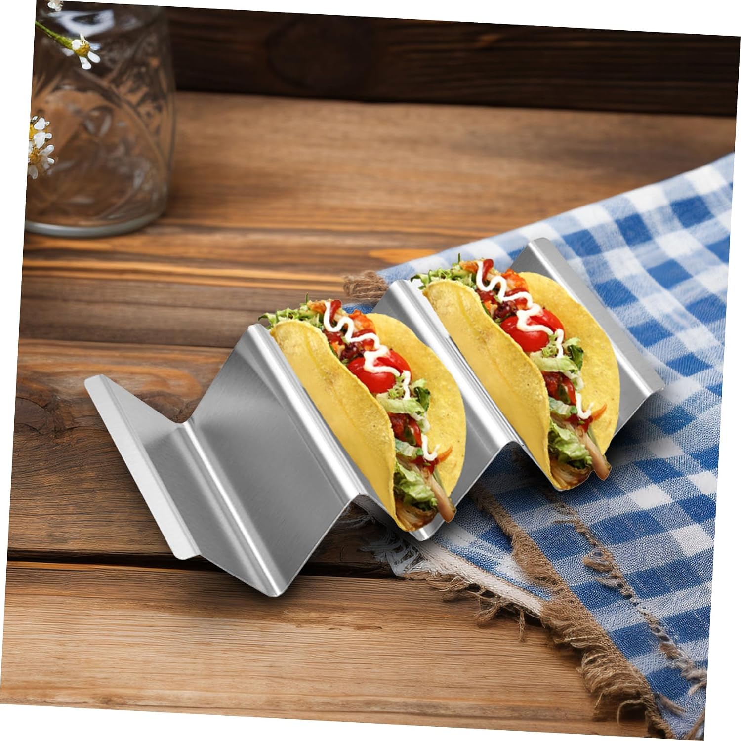 Luxshiny 4pcs Stainless Steel Taco Holder Stand Dishwasher Safe Tortilla Rack for Easy Taco Preparation Compact Design for Storage and Transport