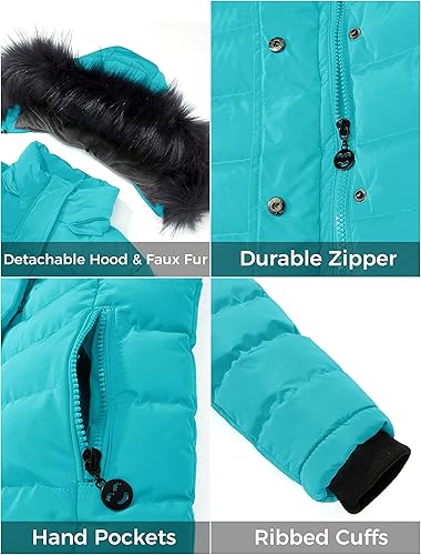 Miniatura 5 de ZSHOW Chaqueta acolchada para niña, abrigo de invierno cálido con forro polar suave y capucha de piel extraíble