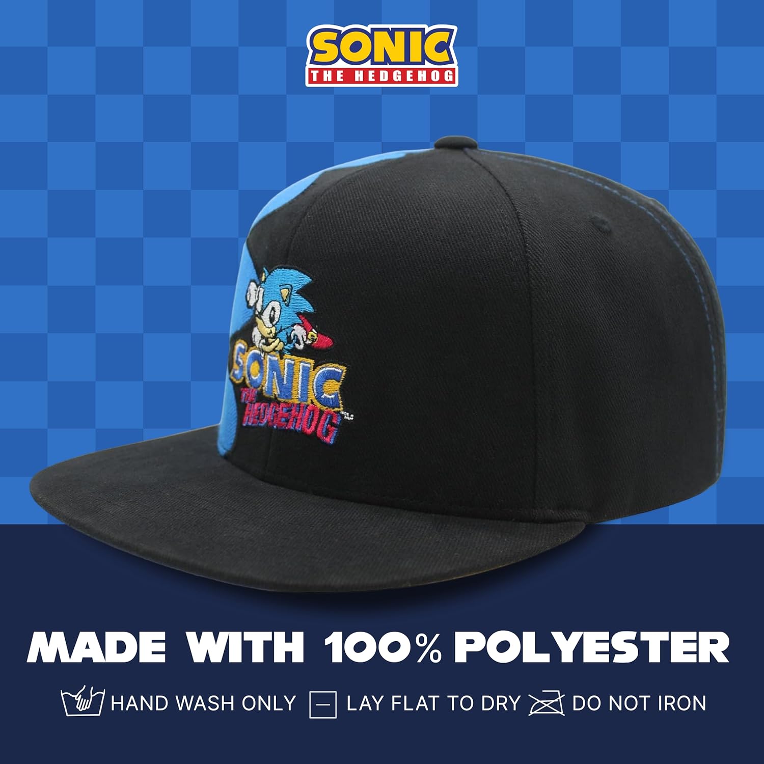 Concept One Sonic The Hedgehog Snapback Cap, Adjustable Snapback with Flat Brim, Black