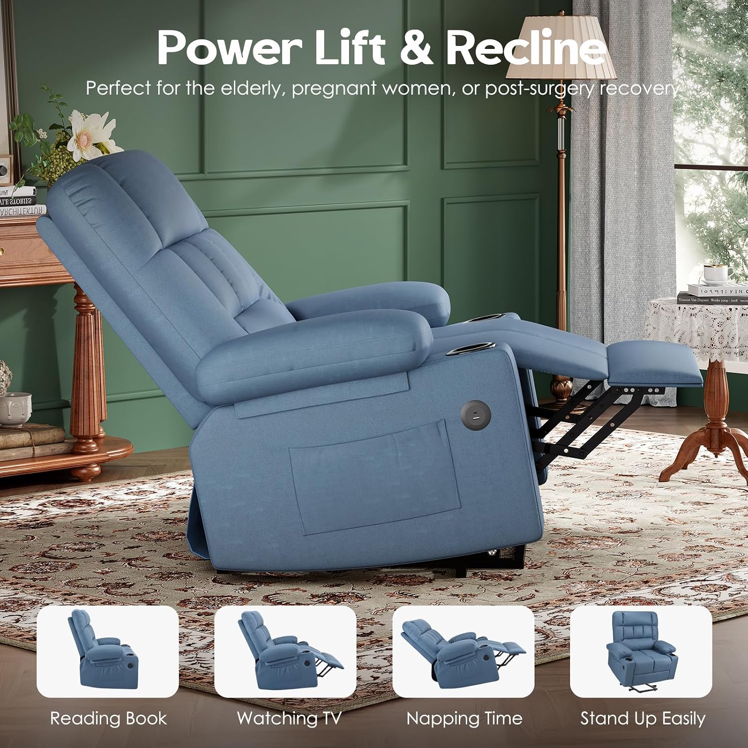Various recline and lift positions of the chair
