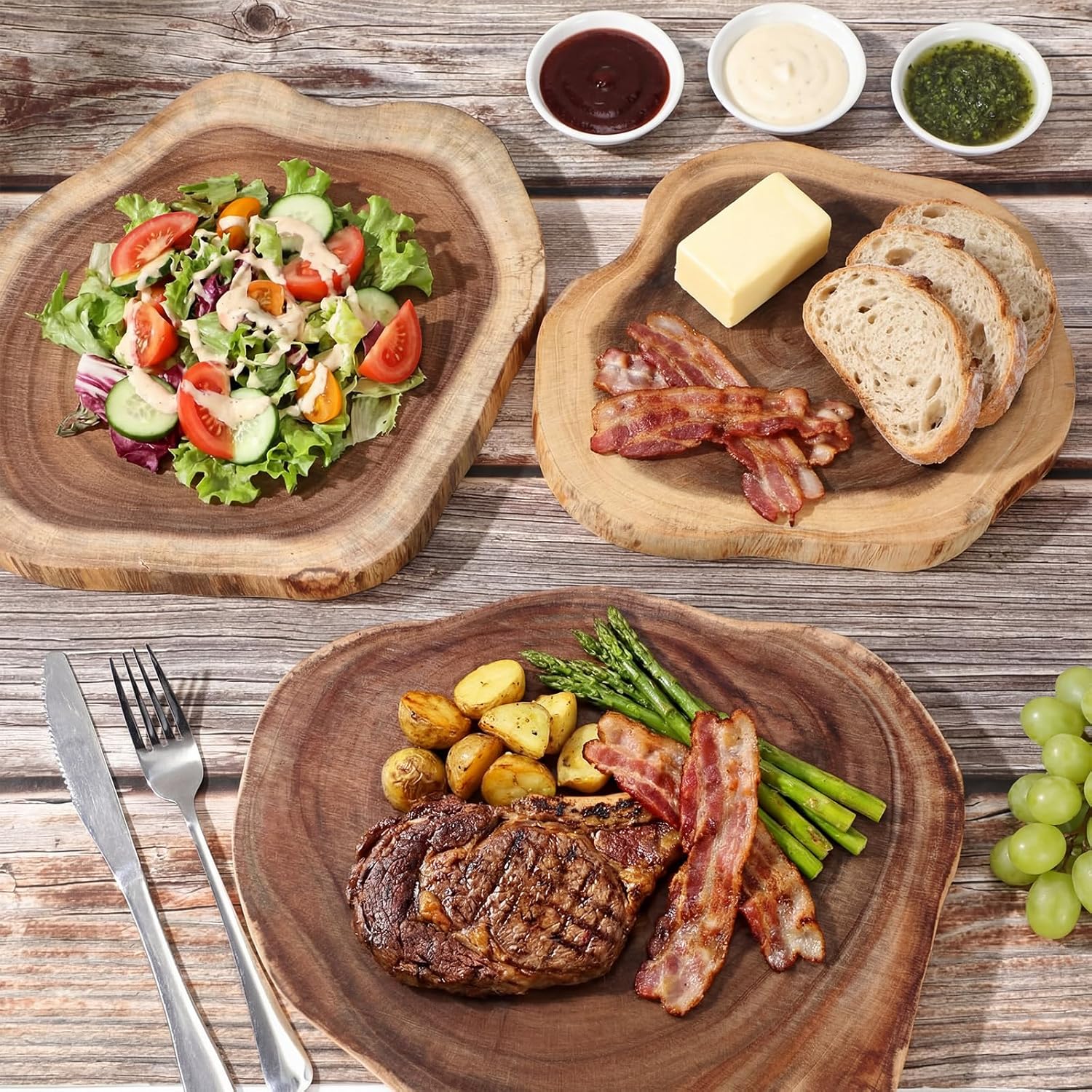 Domensi 3 Packs Large Wood Round Cutting Board, 9"-11"/11"-12"/12"-13" Acacia Wood Cheese Server Round Board, Wooden Charcuterie Boards for Housewarming, Bridal Shower & Wedding Gift, Birthday Gift