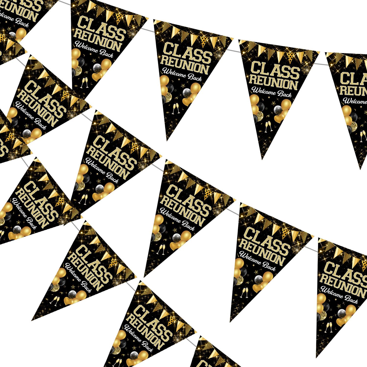 Class Reunion Decorations School Class Reunion Banner Gold Black Welcome Back School Reunion Pennant High School Reunion Triangle Flag Bunting Banner for 20th 30th 40th Reunion Party Photography Prop