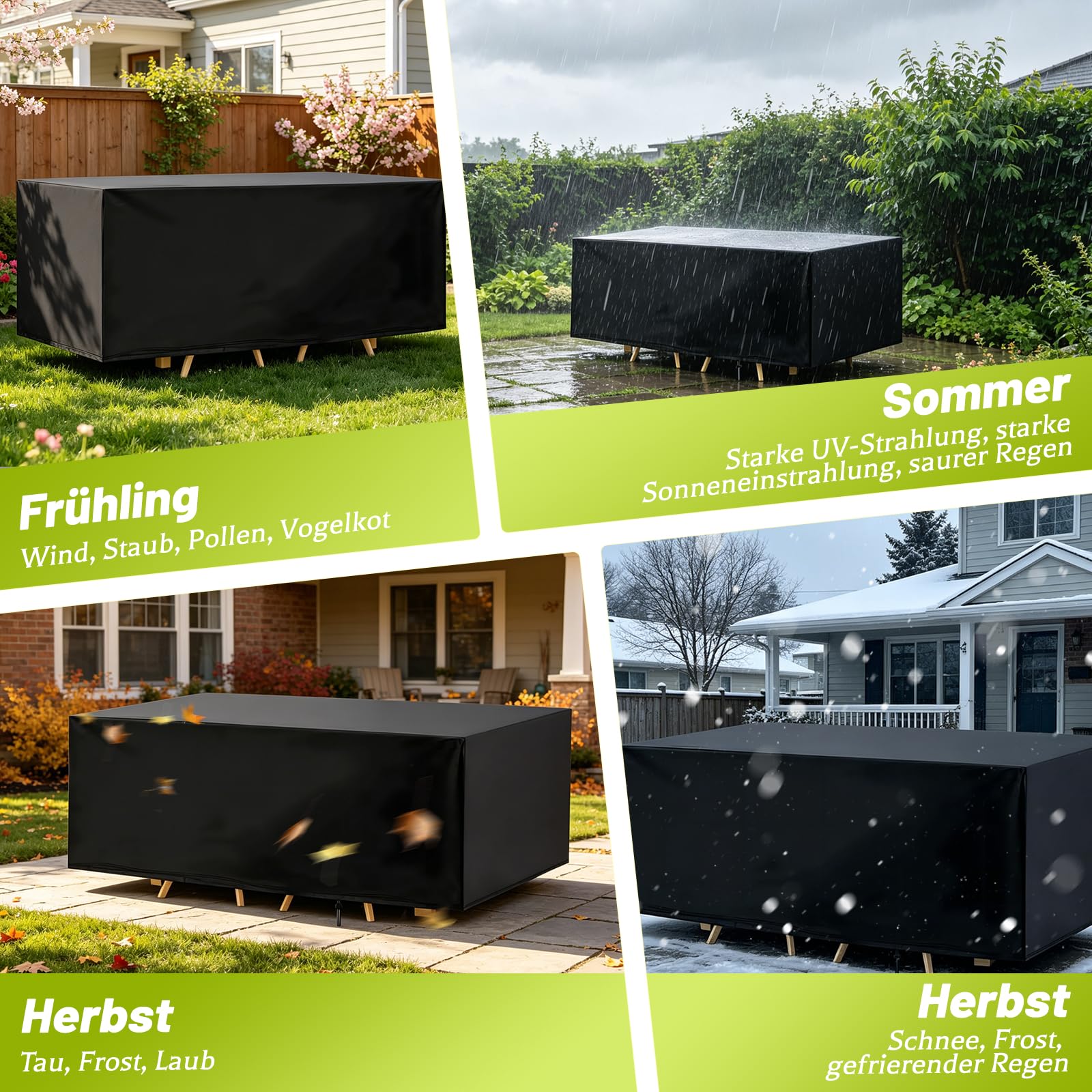 Copertura Per Mobili da Giardino Impermeabile 420D Oxford Quadrato 270x180x89cm Nero