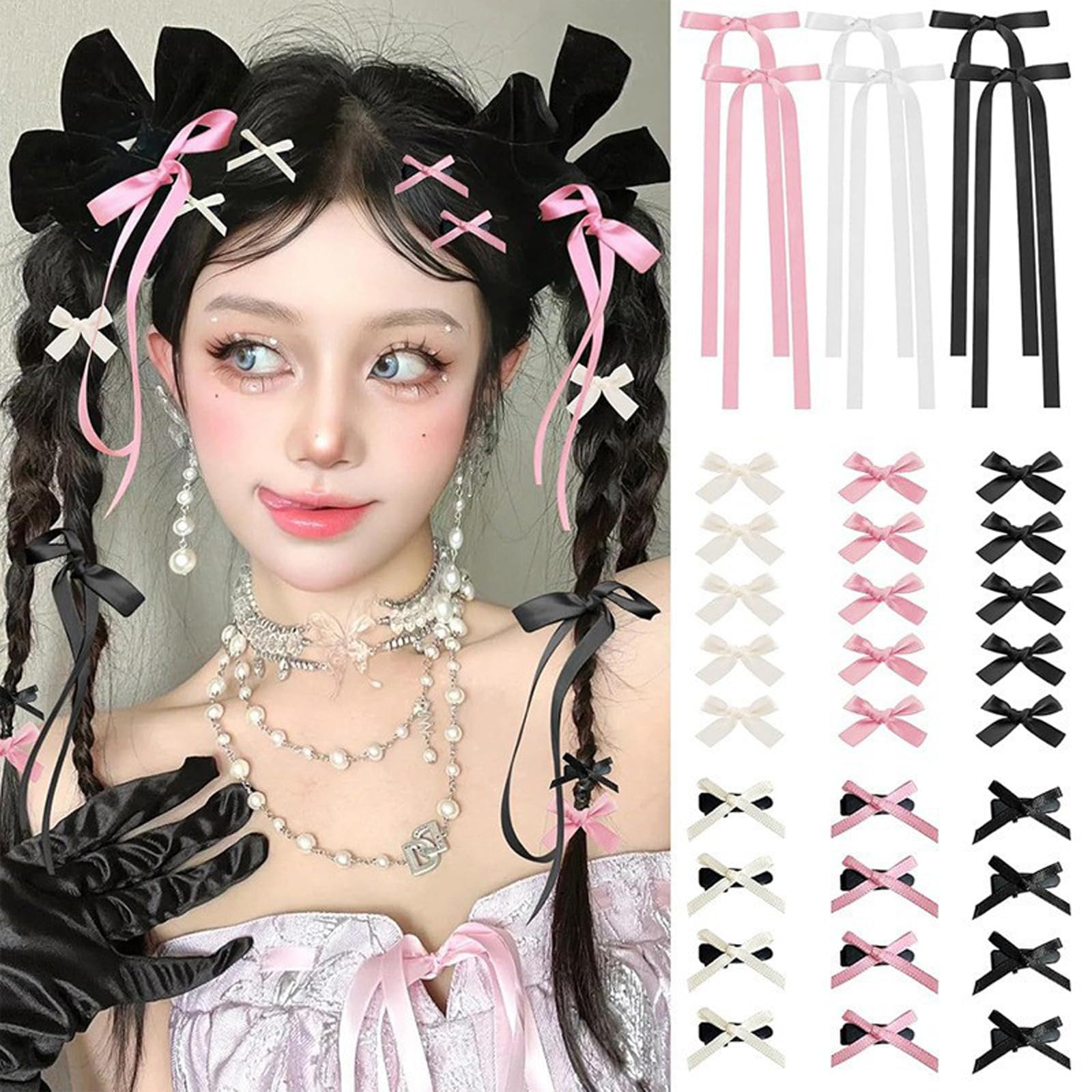 Mini Hair Bowknot Barrettes for Women Girls, Cute Hair Clips Small Alligator Long Tail Hair Ribbon for Teens, Women Hair Accessories-3 Styles -33P -