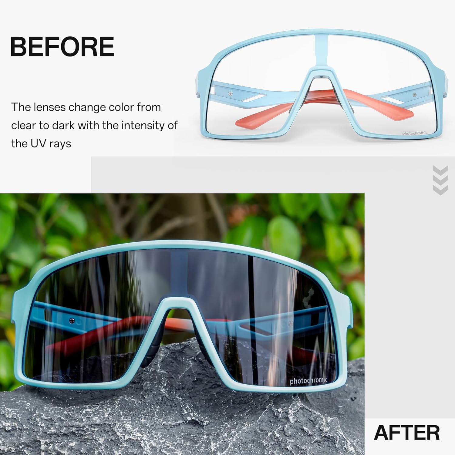 SCVCN Photochromic Cycling Glasses Men Women Mountain Bike Sunglasses MTB Road Bicycle Riding Clear Sports Glasses S325 - Image 3