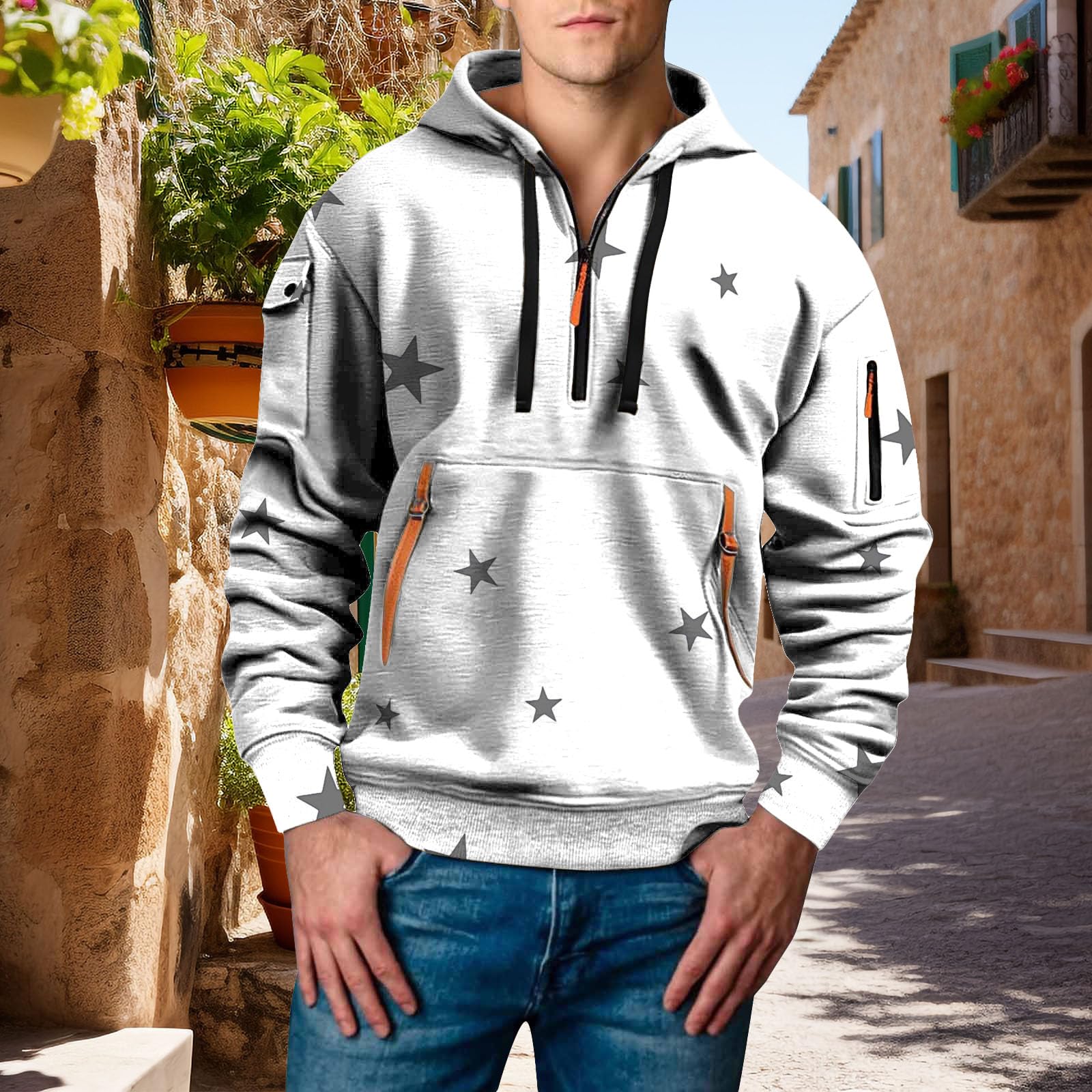 Sudaderas De Hombre Sudadera con Capucha Y Camiseta Estampado 3D para Hombre, Estilo Juvenil Moderno, Ideal Otoño E Invierno. Moteras (White, L) Oversize Chaqueta Verano Ropa Casual