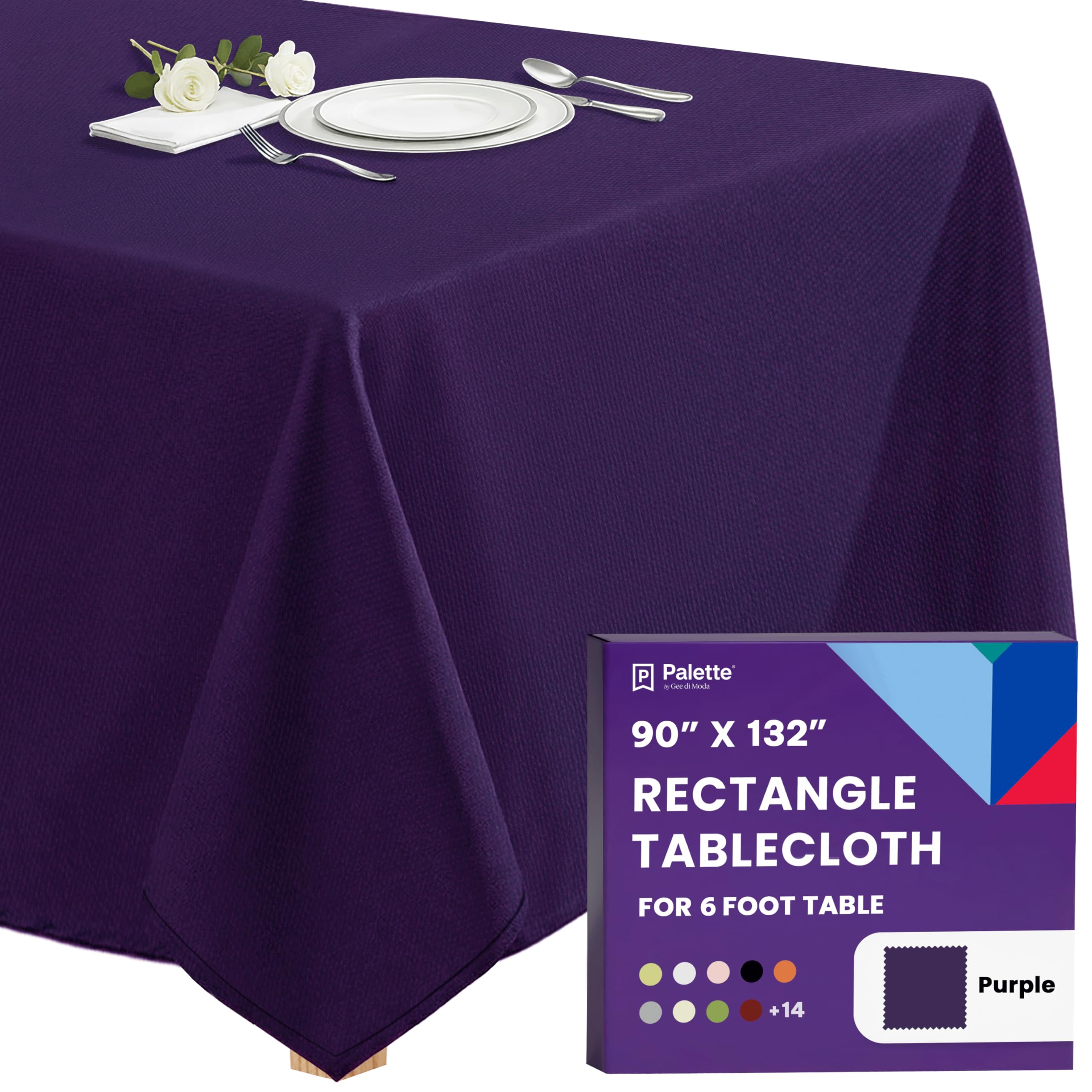 Gee Di Moda Rectangle Tablecloth - 90 x 132 Inch Purple Table Cloth for 6 Foot Tables with Floor-Length Drop - Heavy Duty Washable Fabric for Holiday Party, Dinner, Weddings &amp; Baby Shower