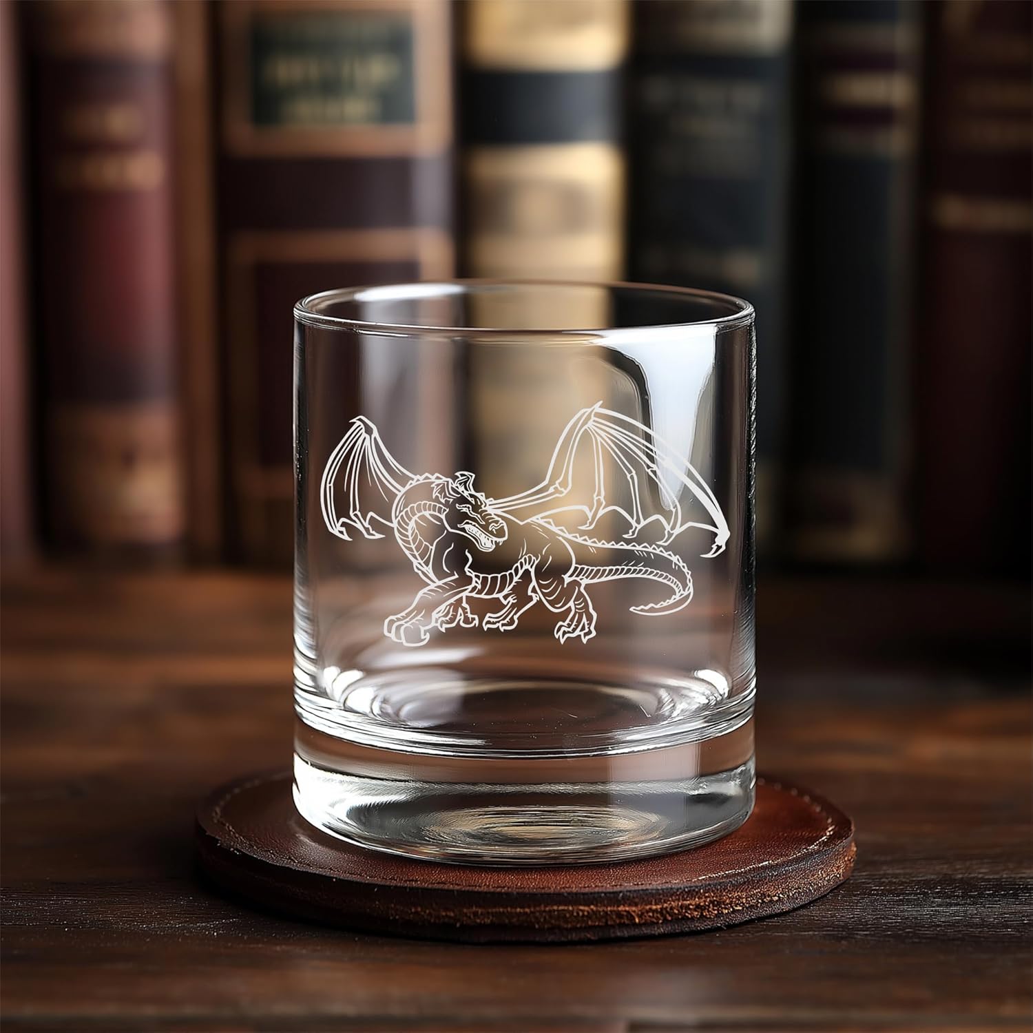 C M Dragon Themed Whiskey Rocks Glass - Dragon Gift for Men and Women - 11 oz.