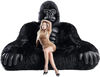Piamif Gorilla Inflatable Luxury Sofa 6.56ft Height King Kong Inflatable Furry Plush Orangutan Furniture for Lounging, Gaming, or Movie Nights (Black)