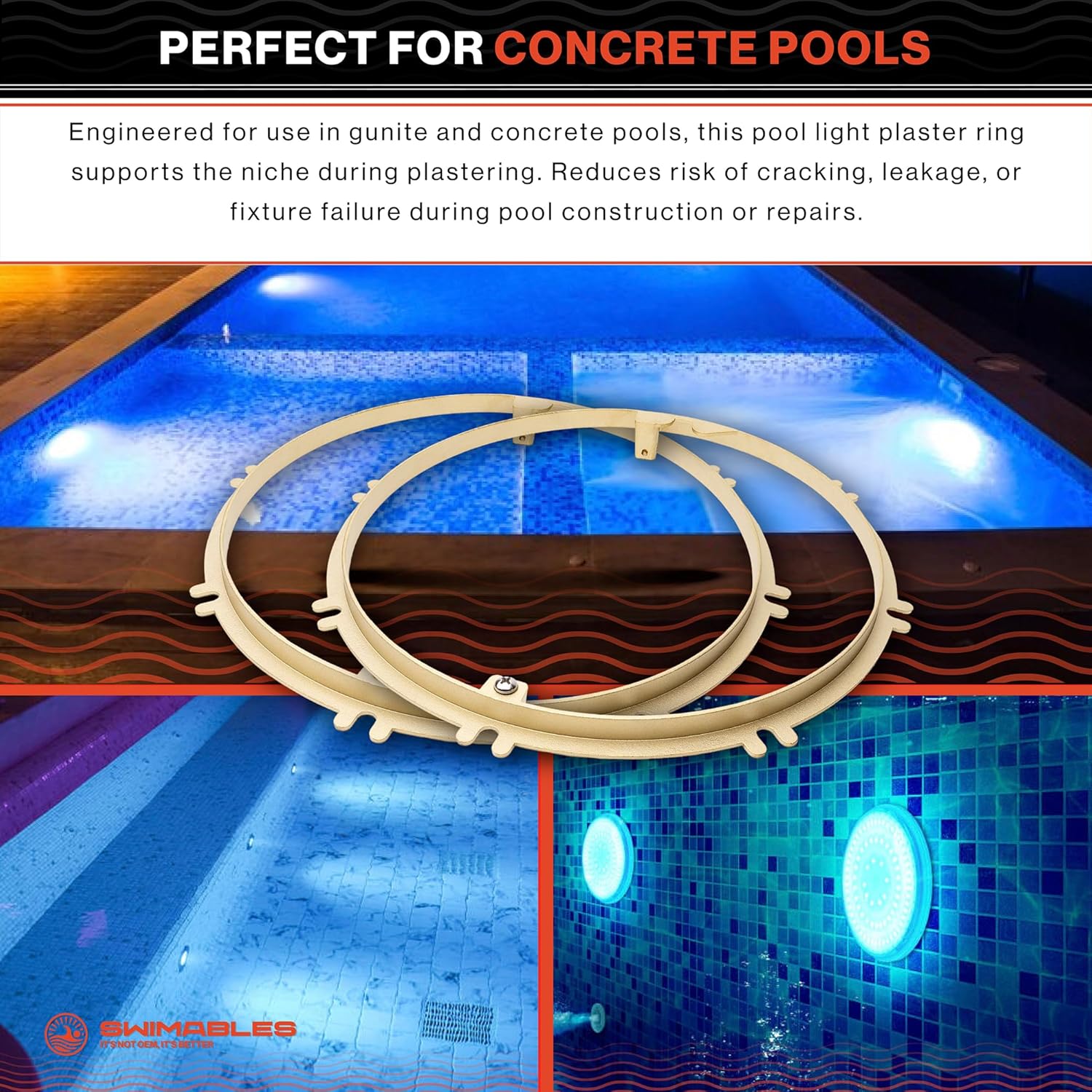 Swimables 79211600 Brass Pool Light Plaster Ring - Compatible with 10" Inground Pool Lights, Pentair Amerlite & IntelliBrite - Pool Light Ring Replacement for Concrete Niches & Gunite Installations