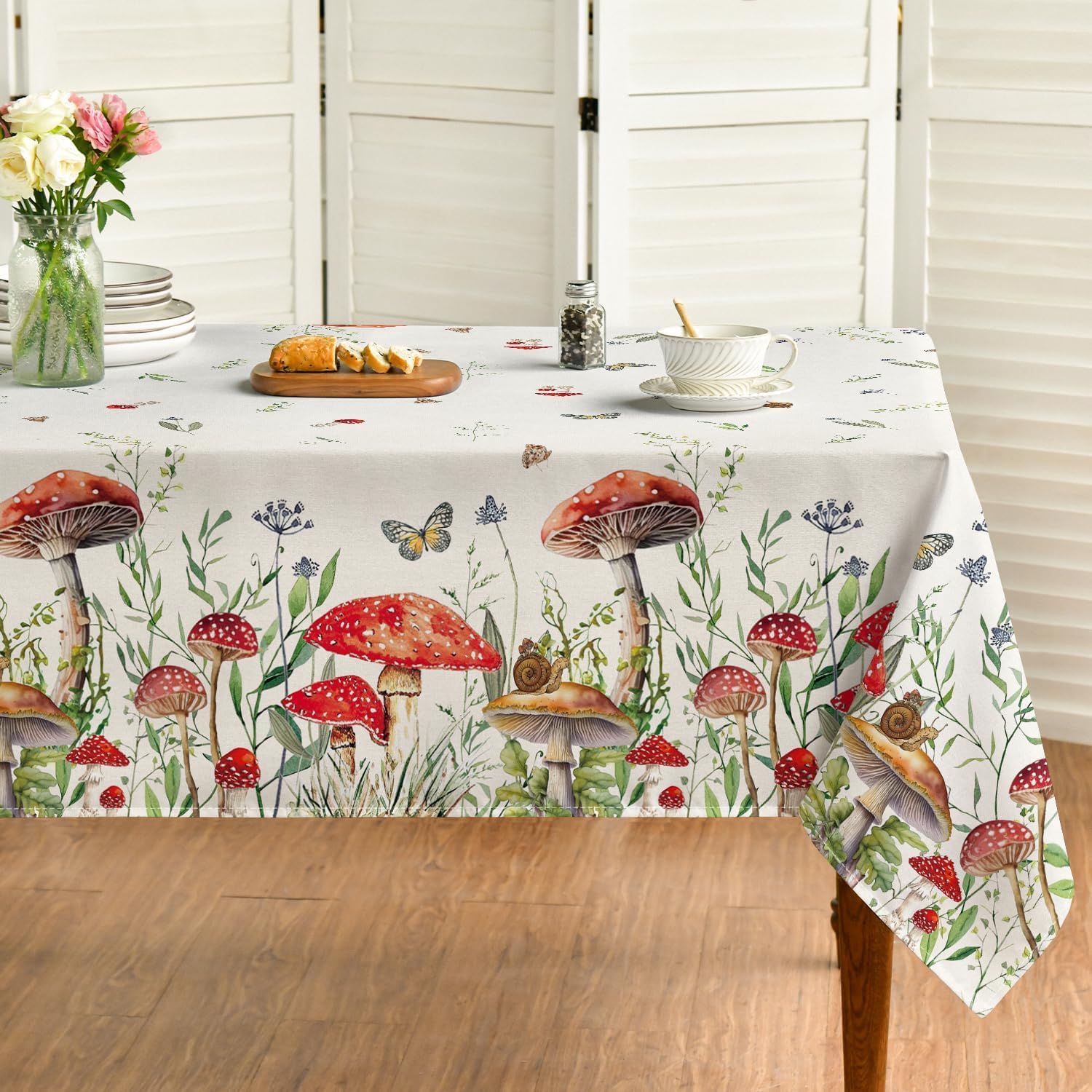Tovaglia Antimacchia 260x140 cm Rettangolare Fungo Fungo Tovaglie Impermeabile Copritavolo Poliestere Protezione Tavolo Piante e Fiori, per Feste (10-12 Posti) a-5467