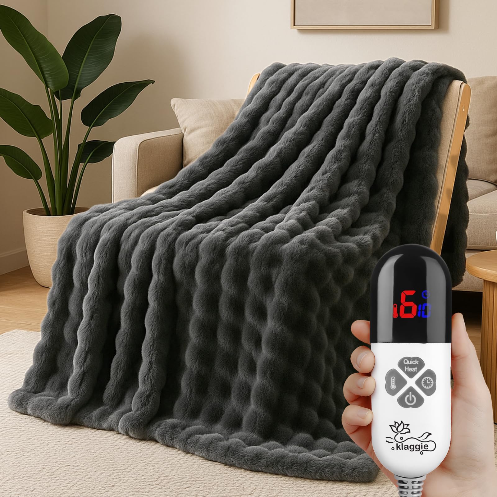 HEATED BLANKET 約125×70cm　Francfranc Amazon.com: Electric Heated Blanket Throw 50
