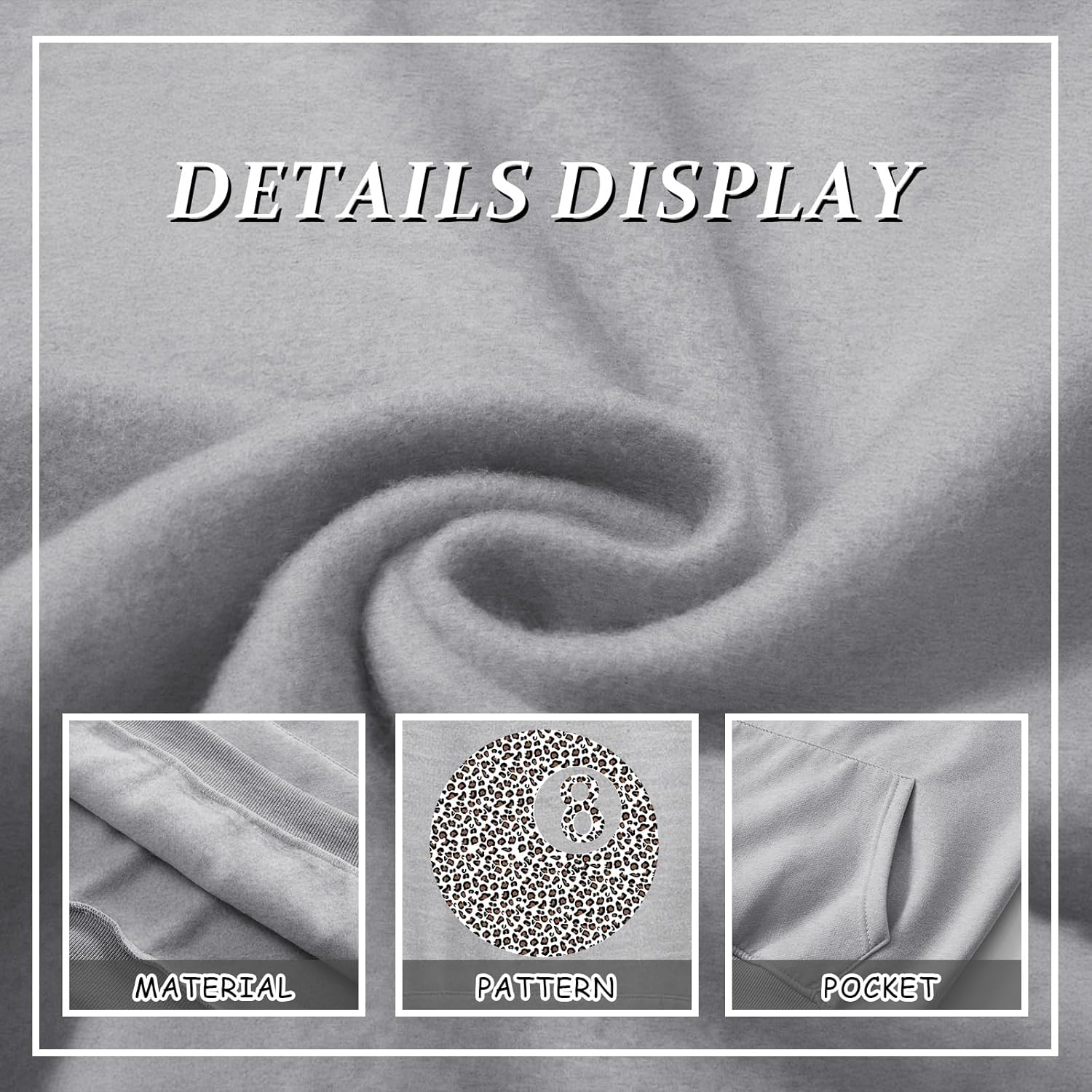 8 Ball Graphic Hoodie Leopard Print Sweatshirts Oversized Hoodies for Women Y2k Vintage Sweatshirt Trendy Pullover(Gray,2XL) - Image 7