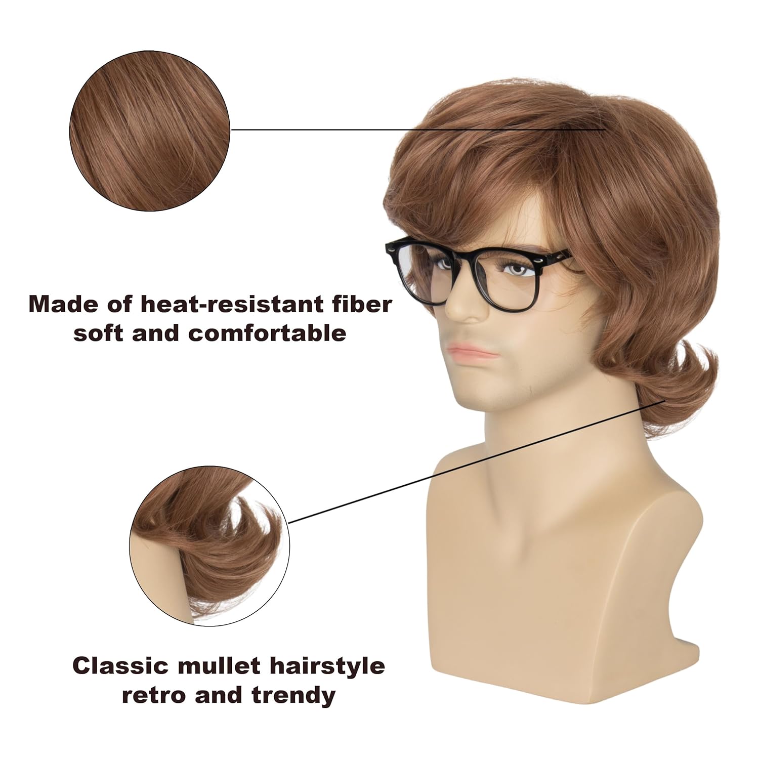 Yan Dream Men Short Brown Funny Wig with Glasses and Cosplay Teeth 70s Party Halloween Outfit - Image 7