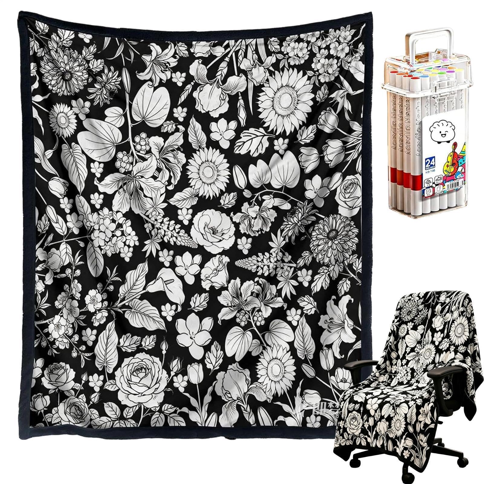 Couverture à colorier DIY avec 24 feutres lavables plaid artistique pour ado et famille