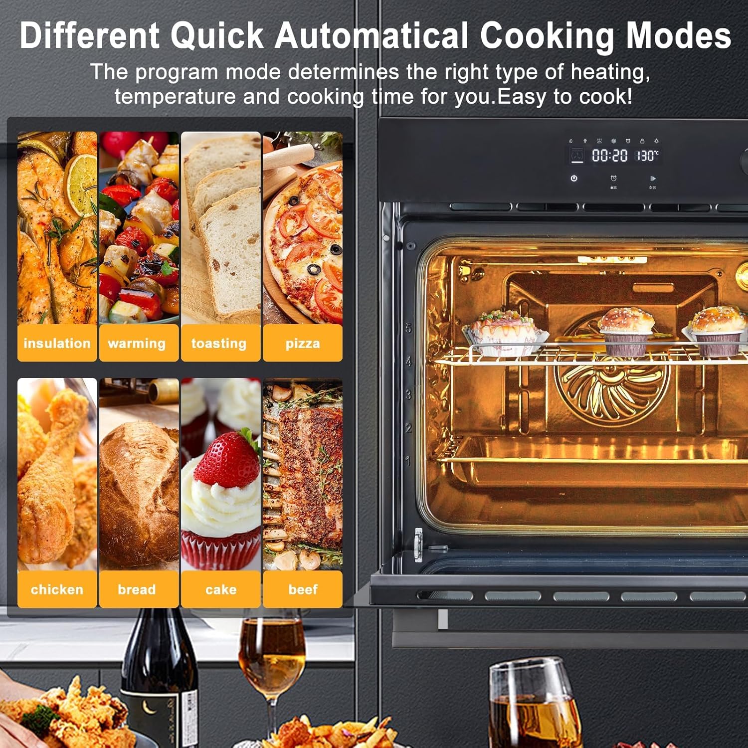 24" Built-in Single Wall Oven, 2.5 Cu.Ft Capacity - Electric Oven with Steam Bake, 3D Convection, Timer, Safety Lock, Triple-Layer Glass Door, 3000W 240V (Touch & Mechanical Knob Control Black)