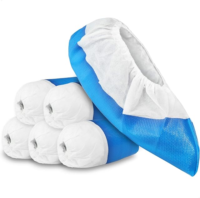 com-four® 50x Premium Reusable Overshoes 11.9g each - Plastic Shoe Covers with Anti-Slip Soles - Reusable Slippers Extra Strong and Waterproof - One Size
