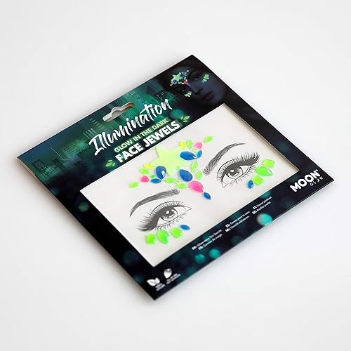 Miniatura 2 de Moon Glow - Joyas de cara que brillan en la oscuridad, gemas corporales de la cara del festival, calcomanías con purpurina de ojos de maquillaje,