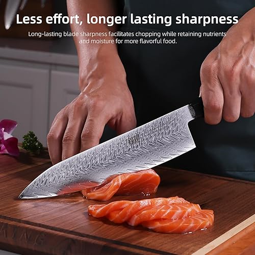 Miniatura 5 de FINDKING Cuchillo de chef japonés de 8 pulgadas, cuchillo de cocina de construcción de acero de damasco premium, cuchillo gyuto multifuncional,