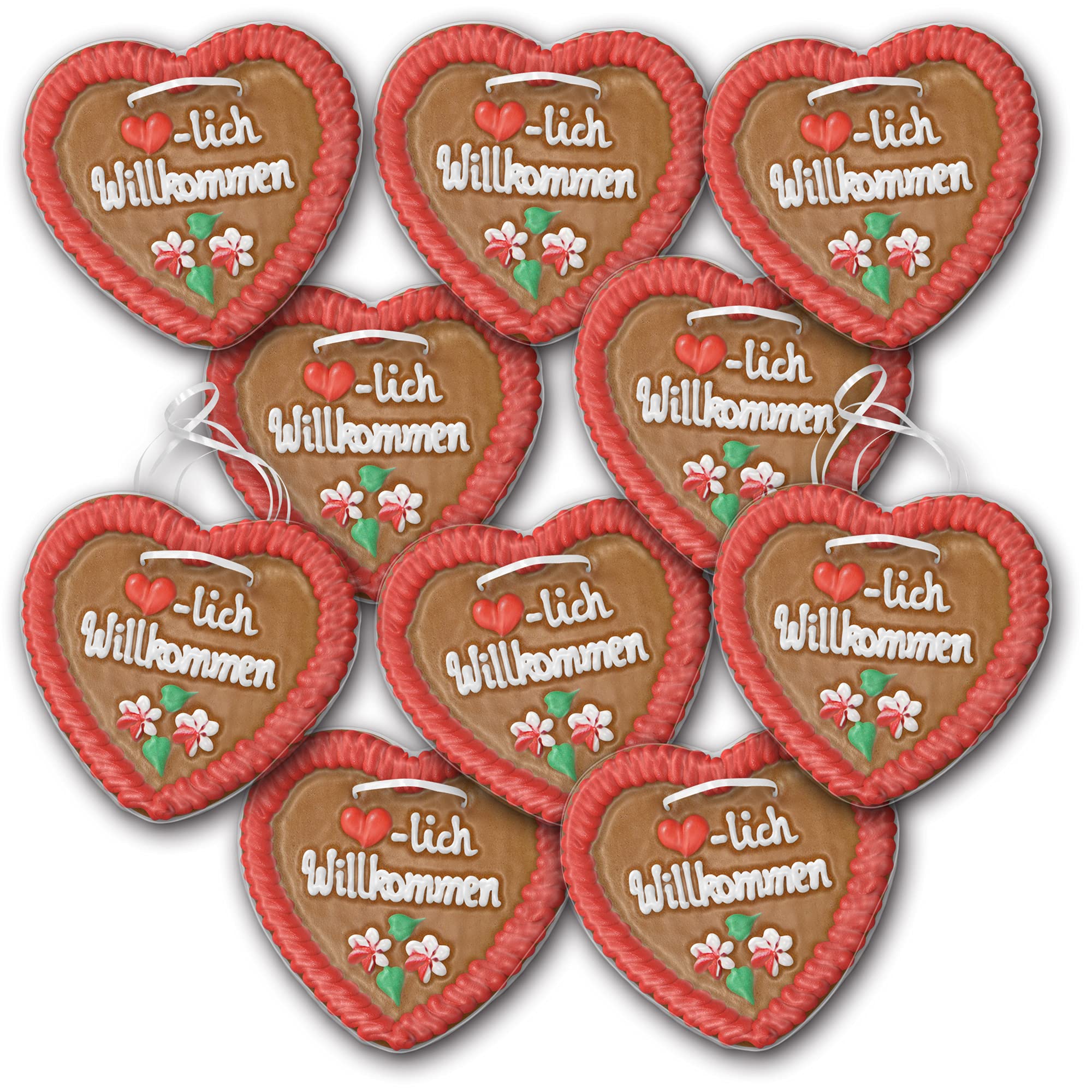 Lebkuchenherz Herzlich Willkommen 12 Stück ca. 16x15cm groß / 95g schwer. Original frisches Oktoberfestlebkuchenherz aus München. Lebkuchen Herzen günstig kaufen