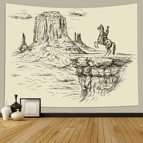 Miniatura 2 de TOMOZ Tapiz occidental, tapiz de montaña del desierto del salvaje oeste americano con vaqueros, tapiz para colgar en la pared, tapiz vintage de los