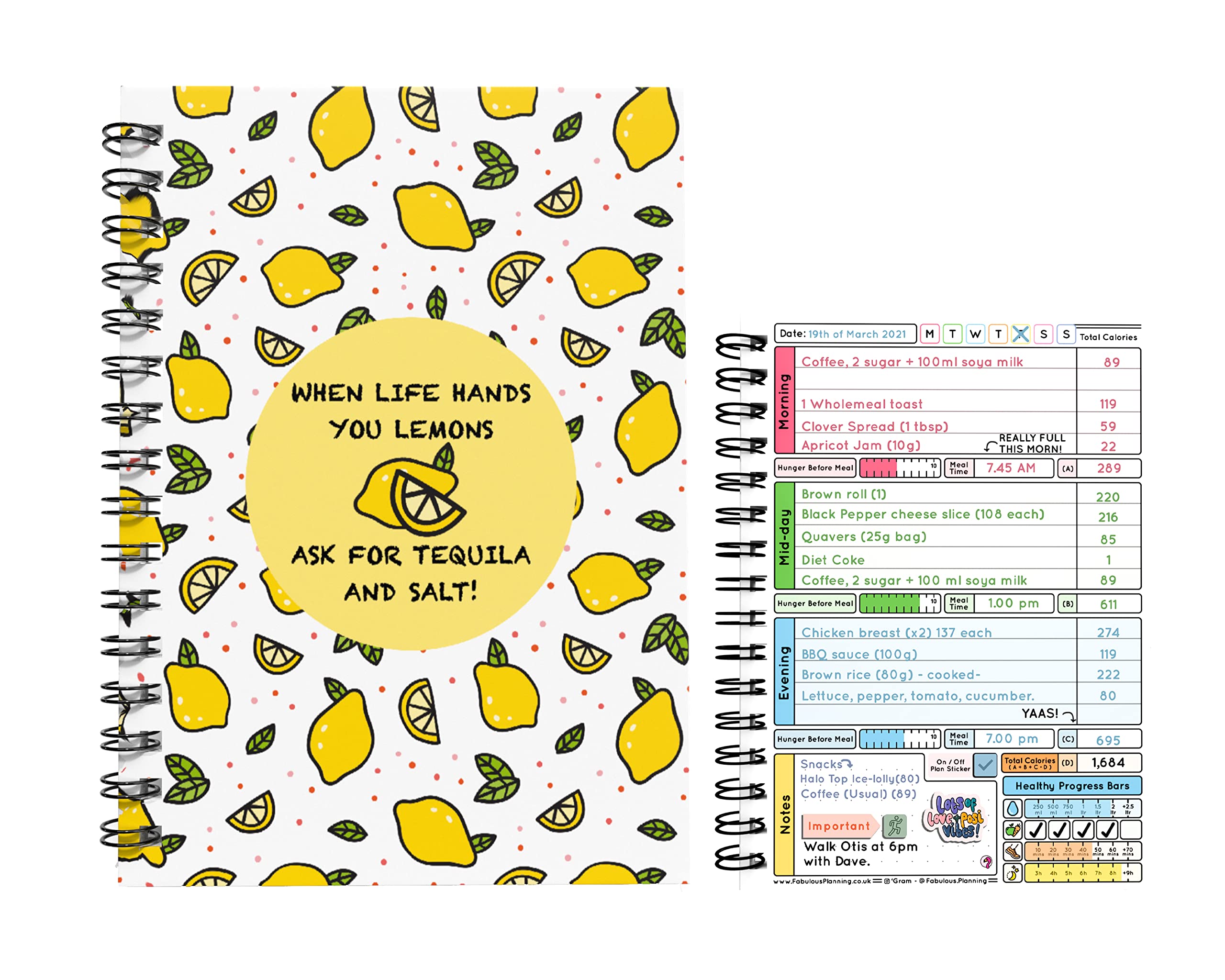 Fabulous Planning Calorie Counting Compatible Food Diet Diary Log Journal Weight Loss Wellness 6 Month Duration With Stickers 2022 (When Life Gives You Lemons.., 6 Months) — image 1