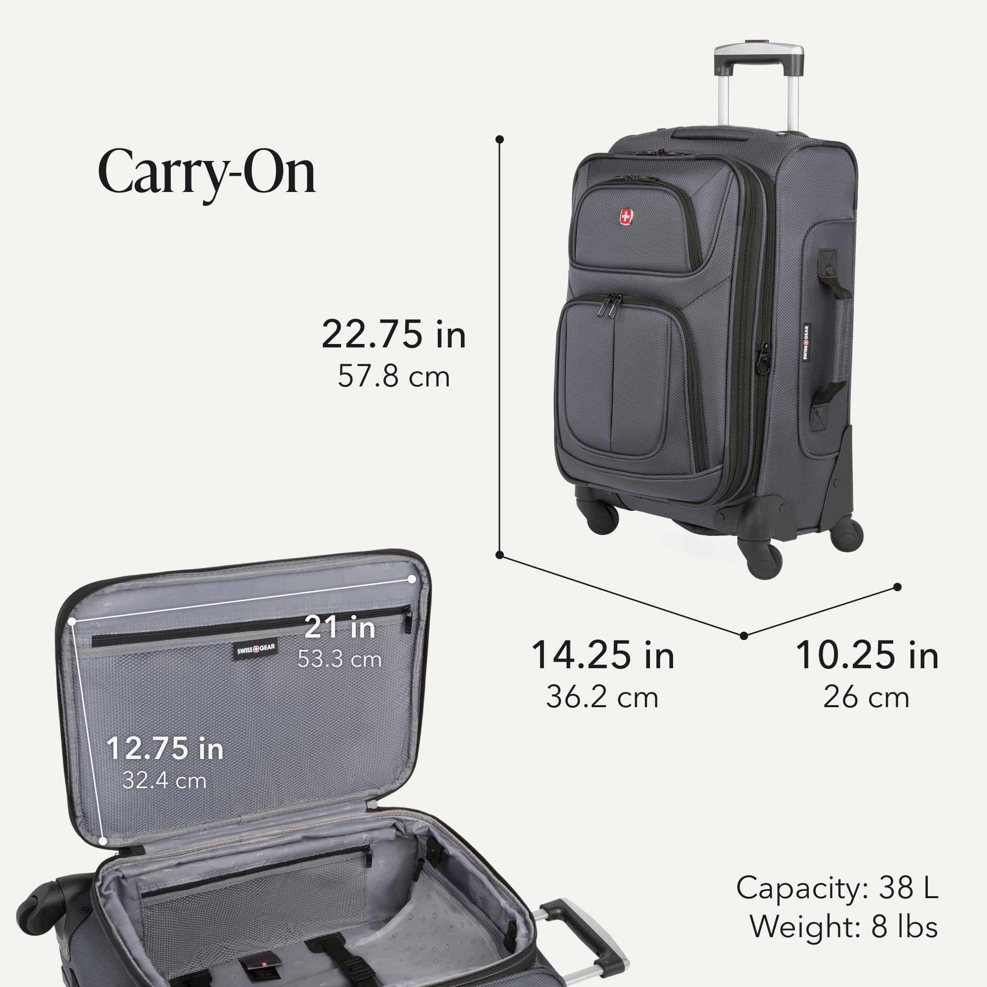 SWISSGEAR Sion Softside Expandable Spinner Luggage Durable Lightweight Travel Suitcase, Dark Grey, 2-Piece Set (Carry-On/Medium) view 2