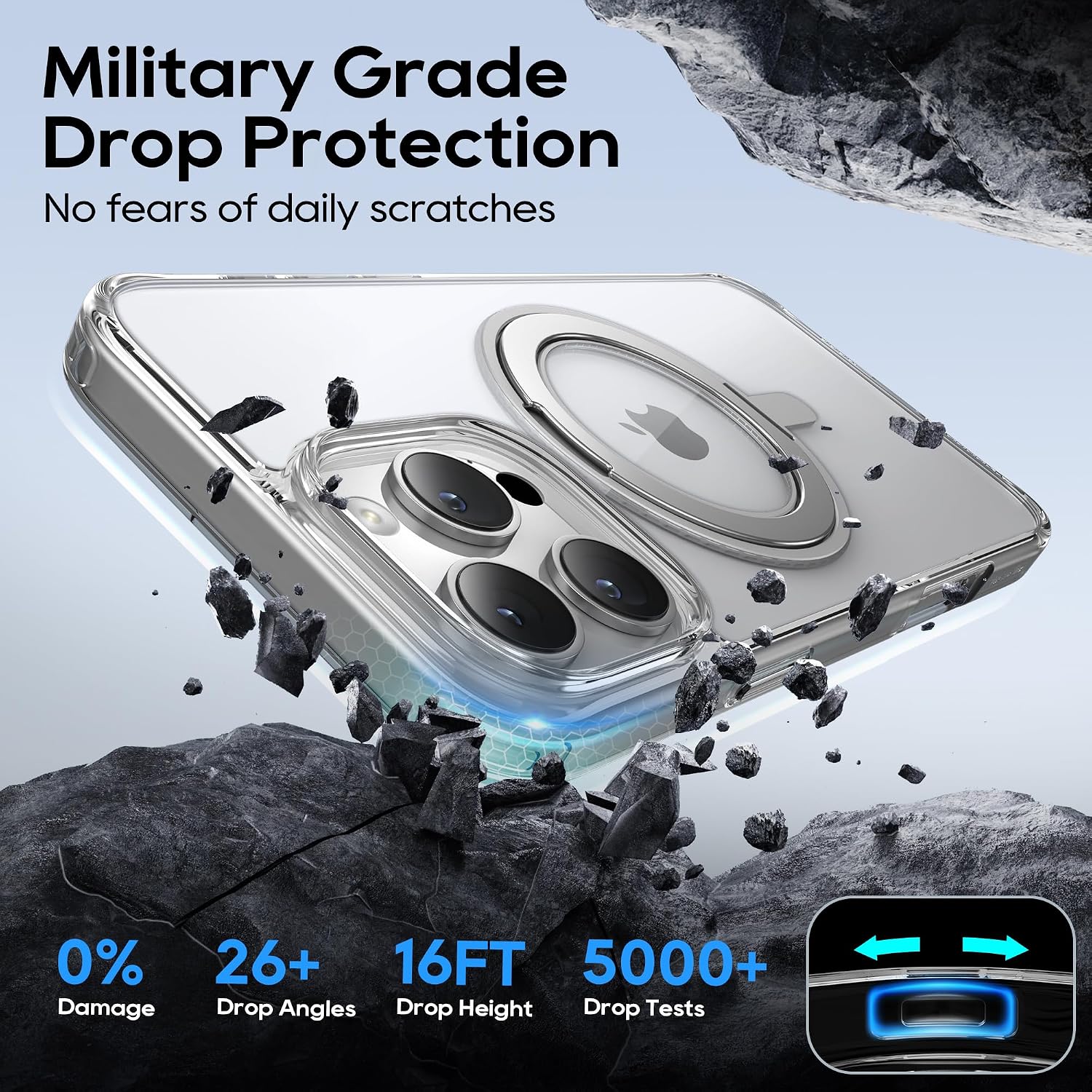 for iPhone 16 Pro Case 6.3-Inch with Magnetic 360° Ring Stand Compatible with MagSafe Crystal Clear Shockproof Protective Phone Cover 6.3" 2024, Clear