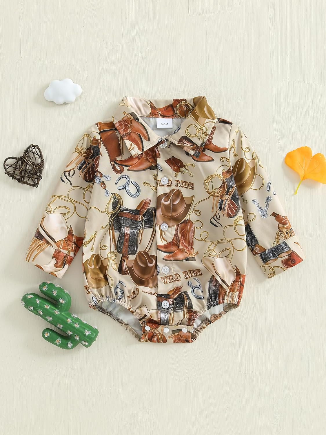 Newborn Western Baby Boy Outfit Long Sleeve Cowboy Dress Shirt Infant Bubble Romper Button Bodysuit Oneise Clothes - Image 2