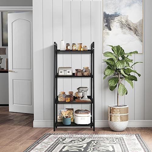 Miniatura 7 de ECOMEX Estante de escalera de 4 niveles de estilo moderno, estantería de escalera, estante de almacenamiento abierto, estante de escalera de madera