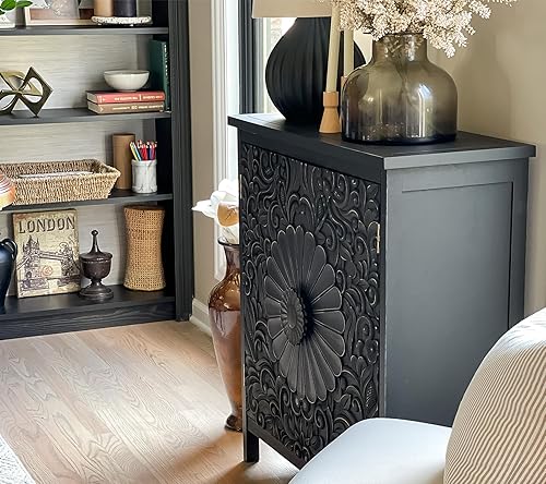 MAISON ARTS Armario de acento negro con puertas, armario de almacenamiento decorativo vintage para entrada, sala de estar, aparador de granja,