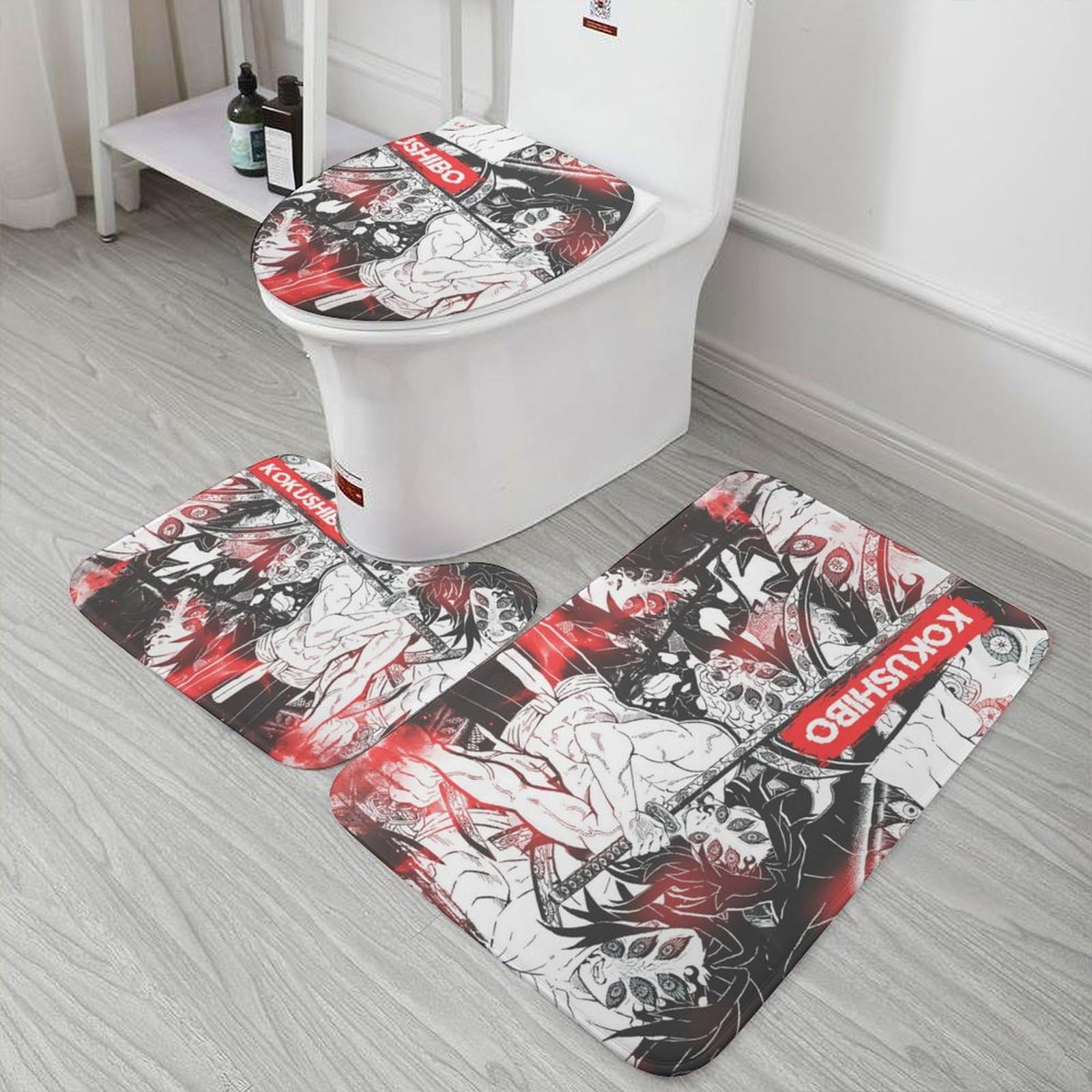 Amazon｜鬼滅の刃 猗窩座 トイレマット 3点セット バスマット O型