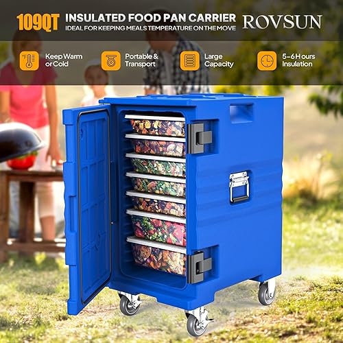Miniatura 2 de ROVSUN Calentador de alimentos con aislamiento térmico con ruedas bloqueables, hebillas dobles y asas, cajas calientes apilables para catering,