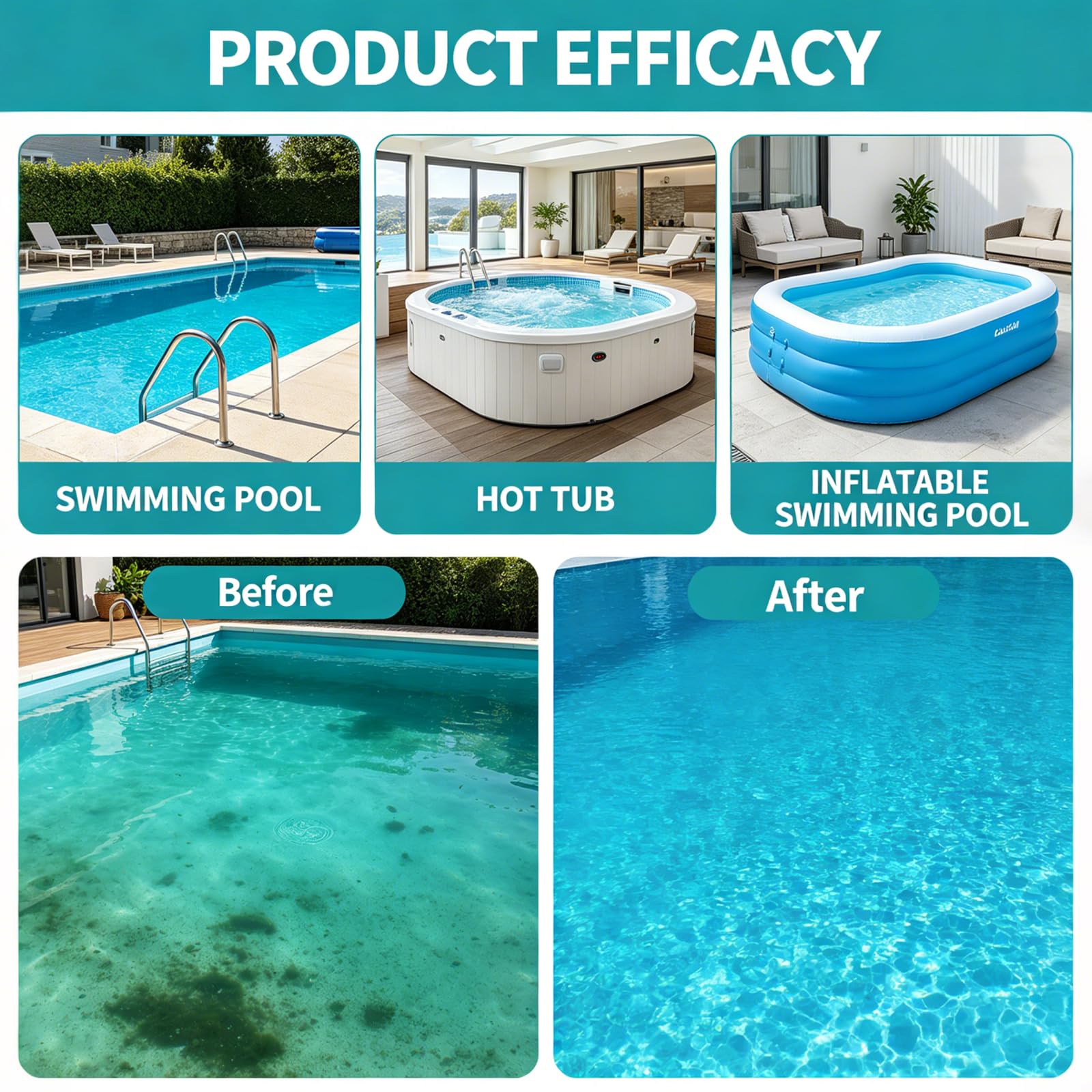Hozonex Schwimmbad Reiniger, Pool Wasserreiniger für kristallklares Wasser, effektiver Pool Klärer zur Trübungsentfernung, für Aufstellbecken, Gartenpool, Whirlpool (3 Artikel)