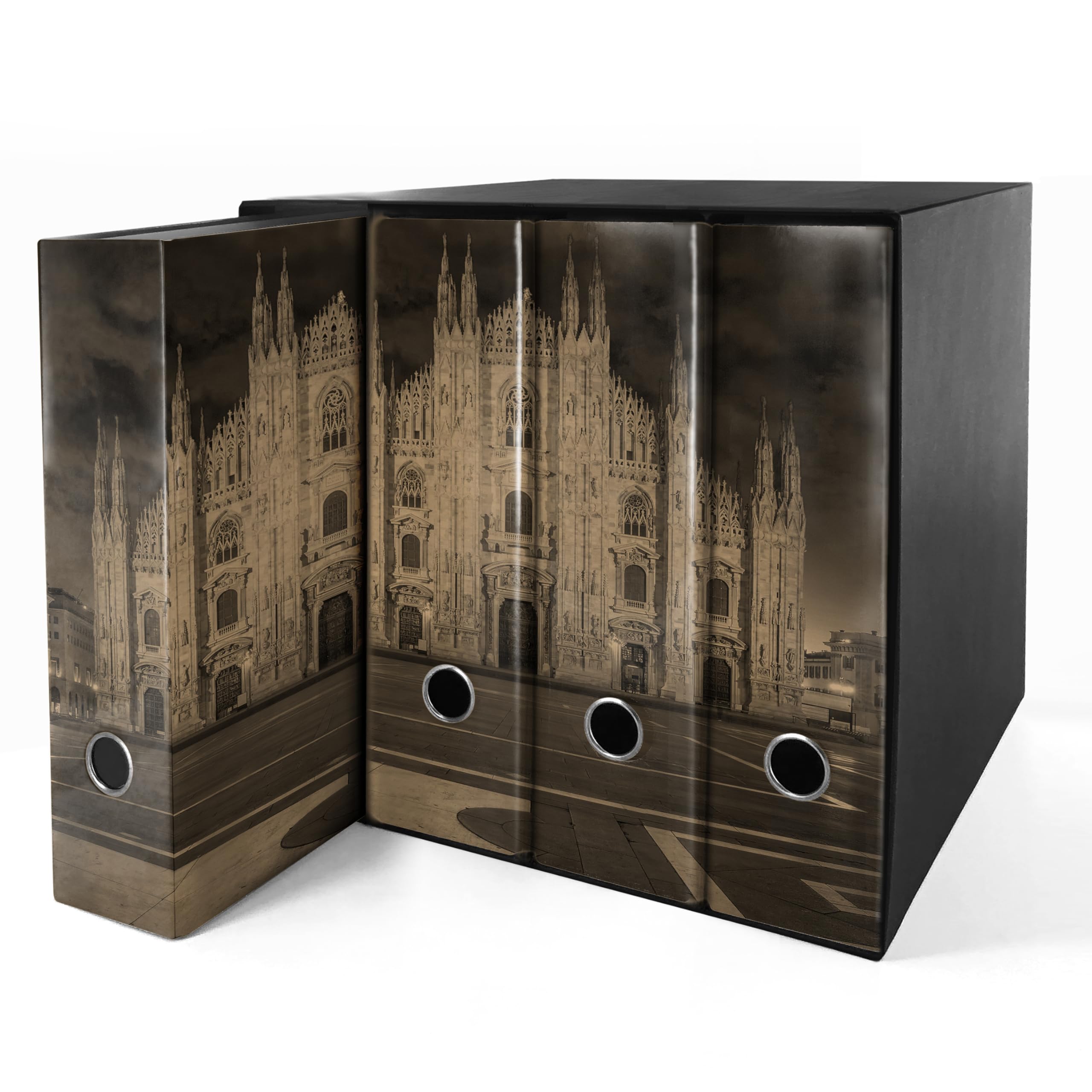 Raccoglitori ad anelli Avana DUOMO DI MILANO - Set da 4 raccoglitori - SHAREPRINTING Faldoni (H31 a 4 anelli)