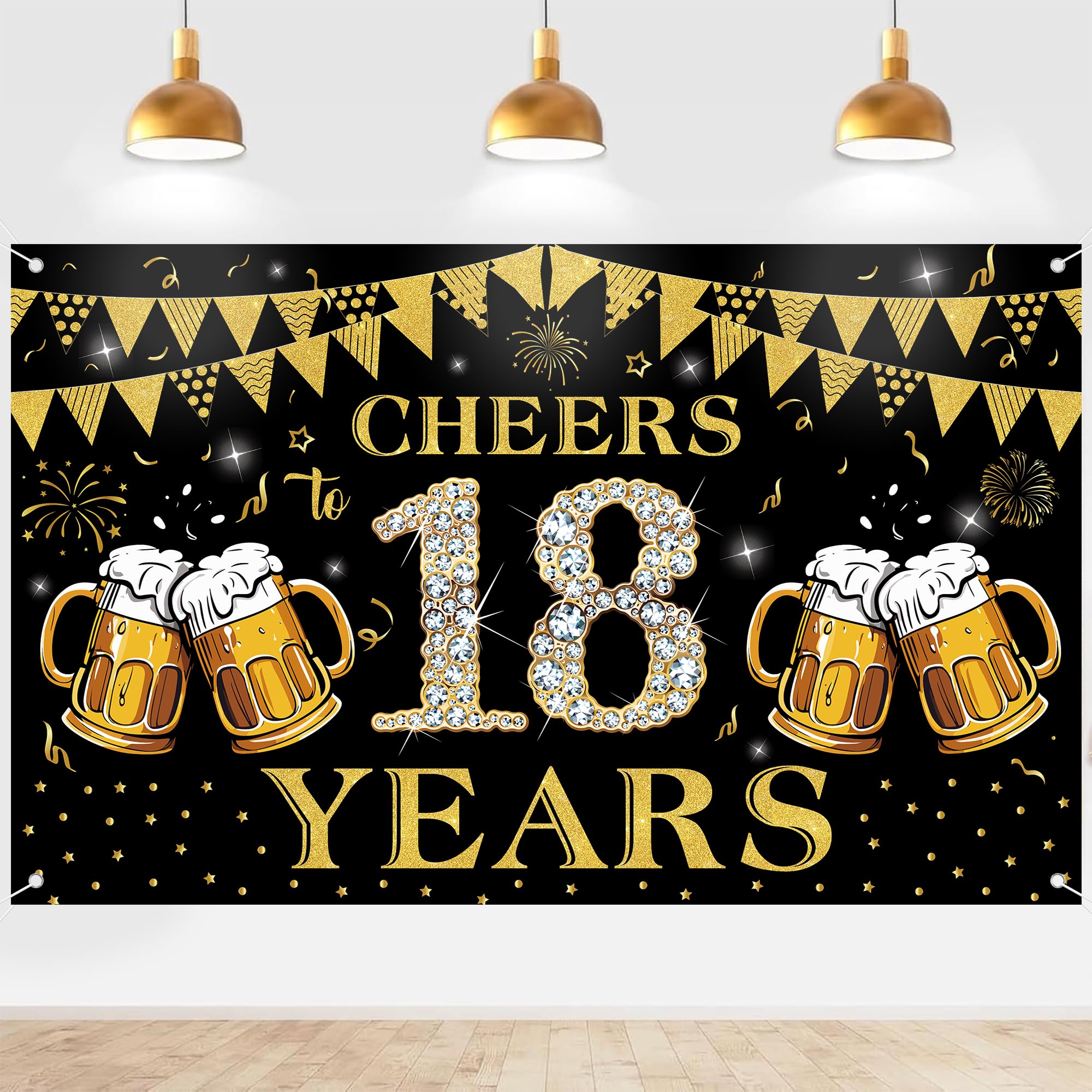 18th Birthday Decorations Backdrop Banner - 180 x 110 cm Black Gold Cheers 18 Years Banner Backdrop for Boys and Girls Happy 18 Year Old Party Decoration Supplies Indoor Outdoor Photo Booth Background