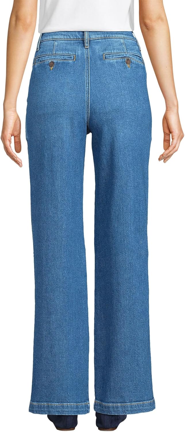 Lands' End Women's High Rise Soft Denim Pleated Wide Leg Trousers - Image 2