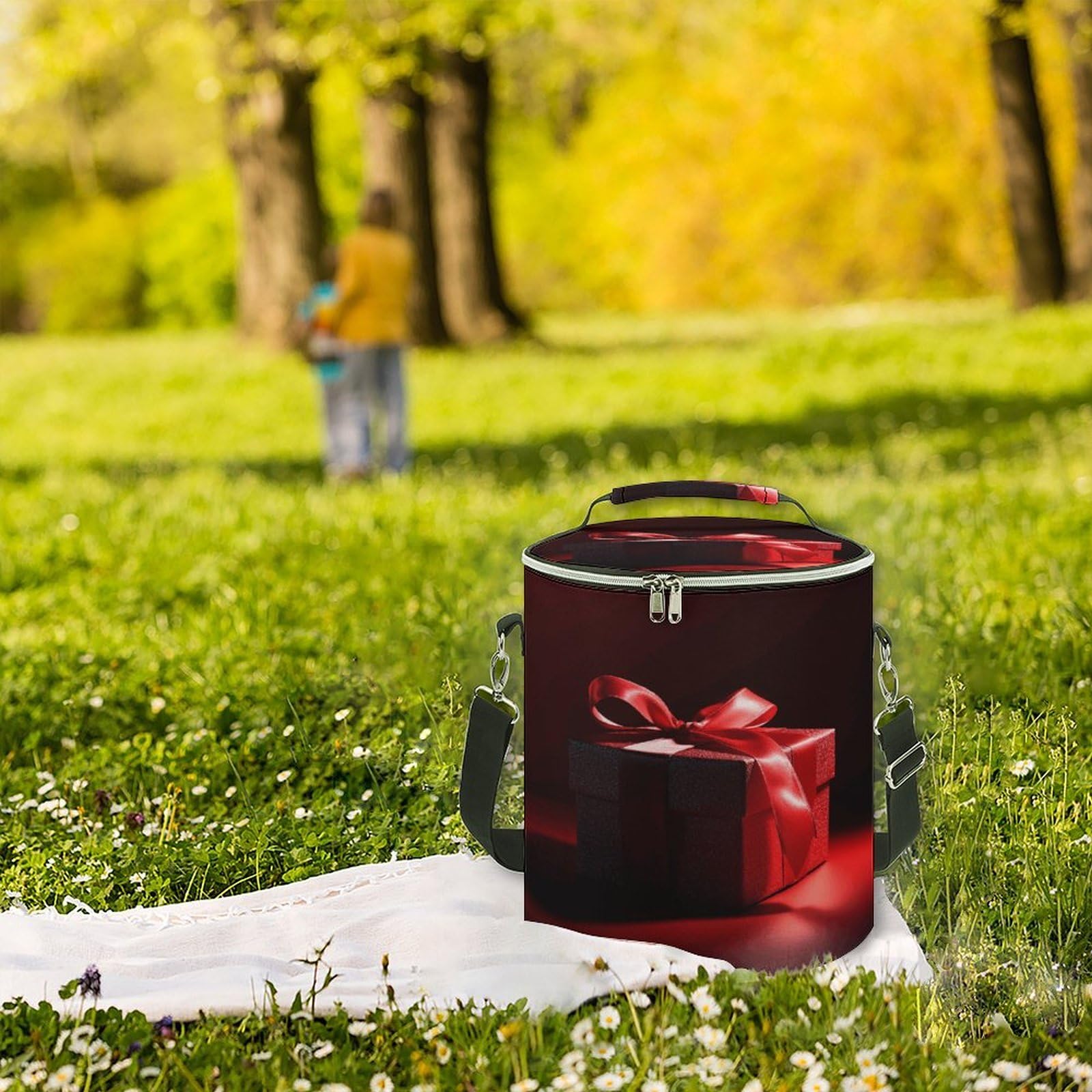 Caja de regalo de cinta roja, bolsa térmica suave con múltiples bolsillos, bolsa de playa aislada a prueba de fugas, enfriador plegable para playa, viajes y trabajo