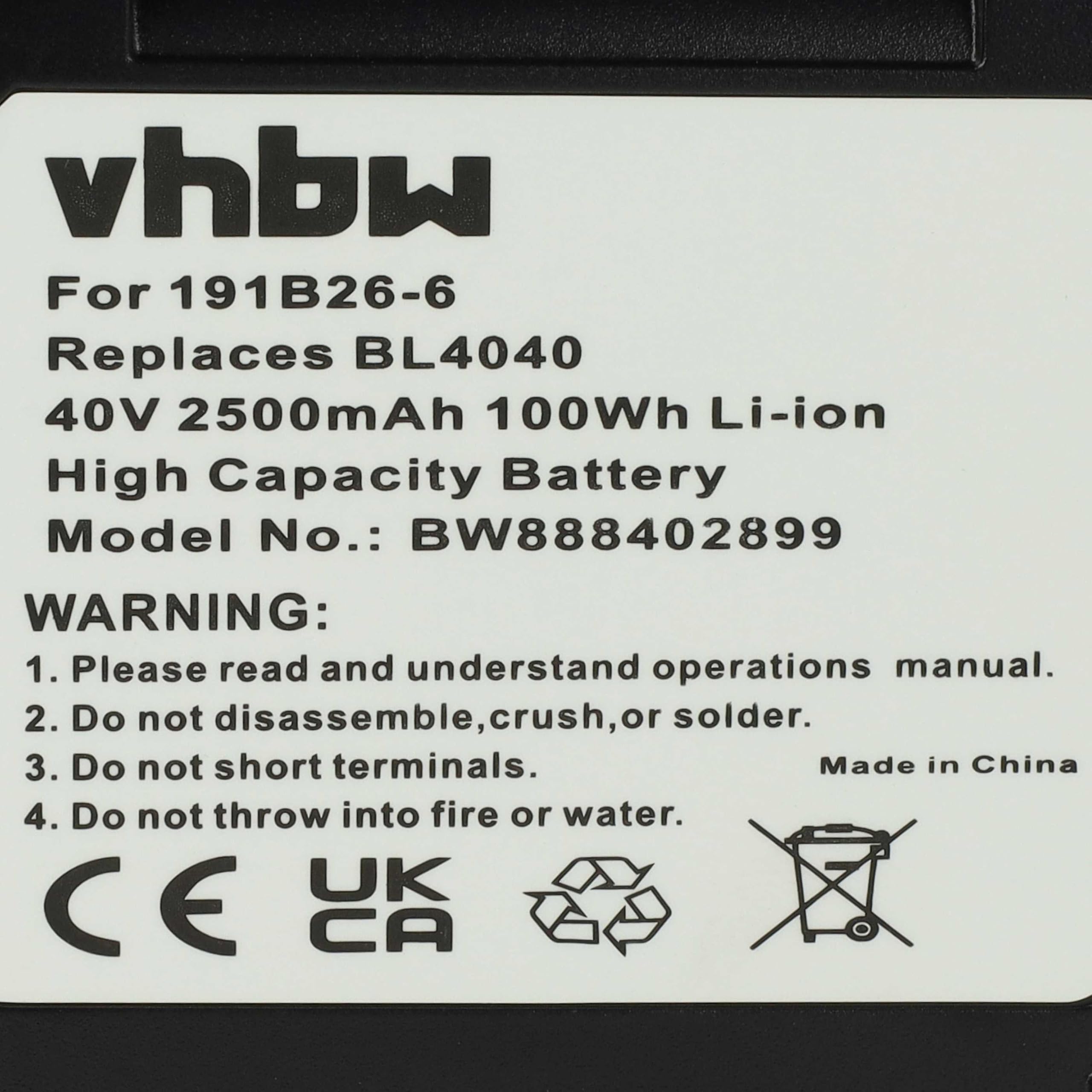 vhbw 2X batería Compatible con Makita TD001G | TW004G, TW005G, TW004GZ, TW001G, SP001GZ, TW005GZ, TW001GZ herramienta (2500 mAh, Li-Ion, 40 V)