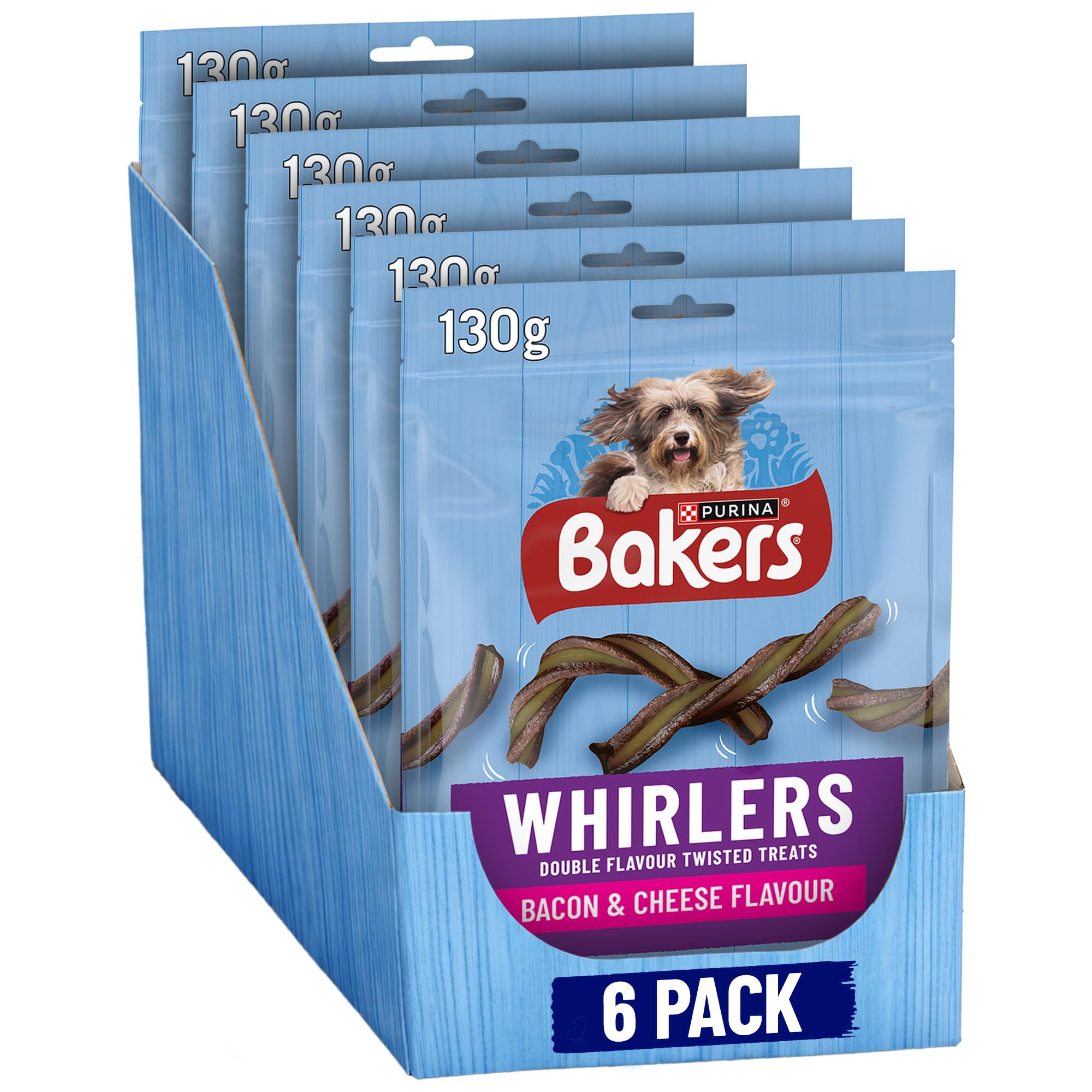 Bakers Whirlers Bacon and Cheese Dog Treats, 130g, Pack of 6