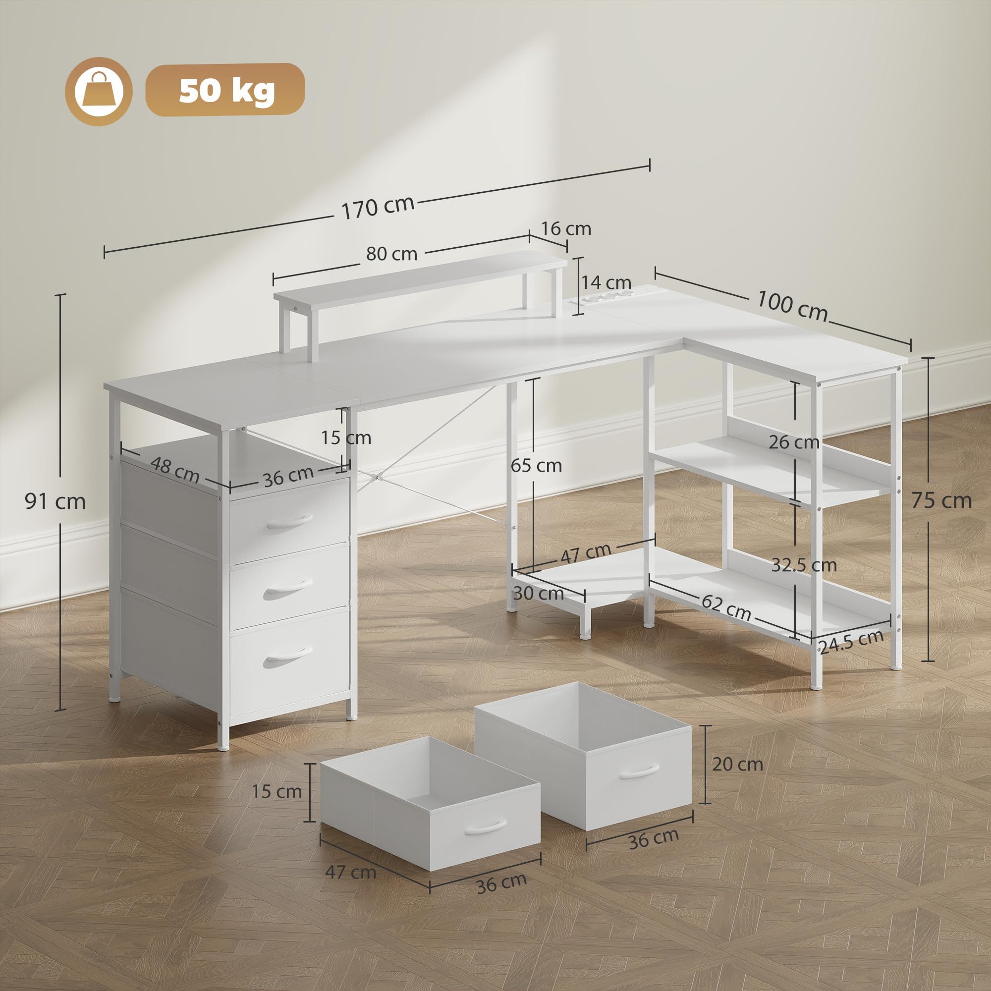 HOMCOM Scrivania Angolare Reversibile per Computer ad L 170x100cm Bianco