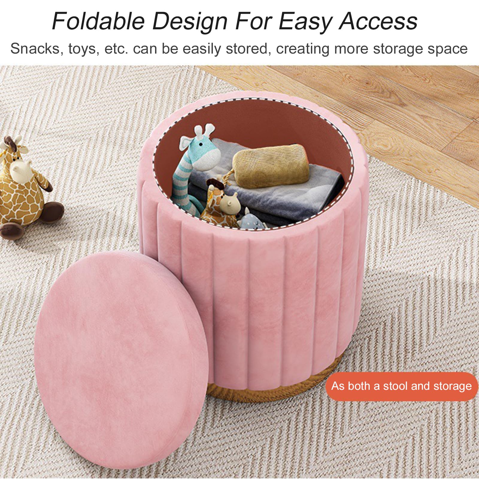 Pouf rotondo con contenitore, set di 2 sgabelli imbottiti in velluto con base in metallo, sgabelli moderni per camera da letto, soggiorno, mobili per la casa (set da 2, caffè)