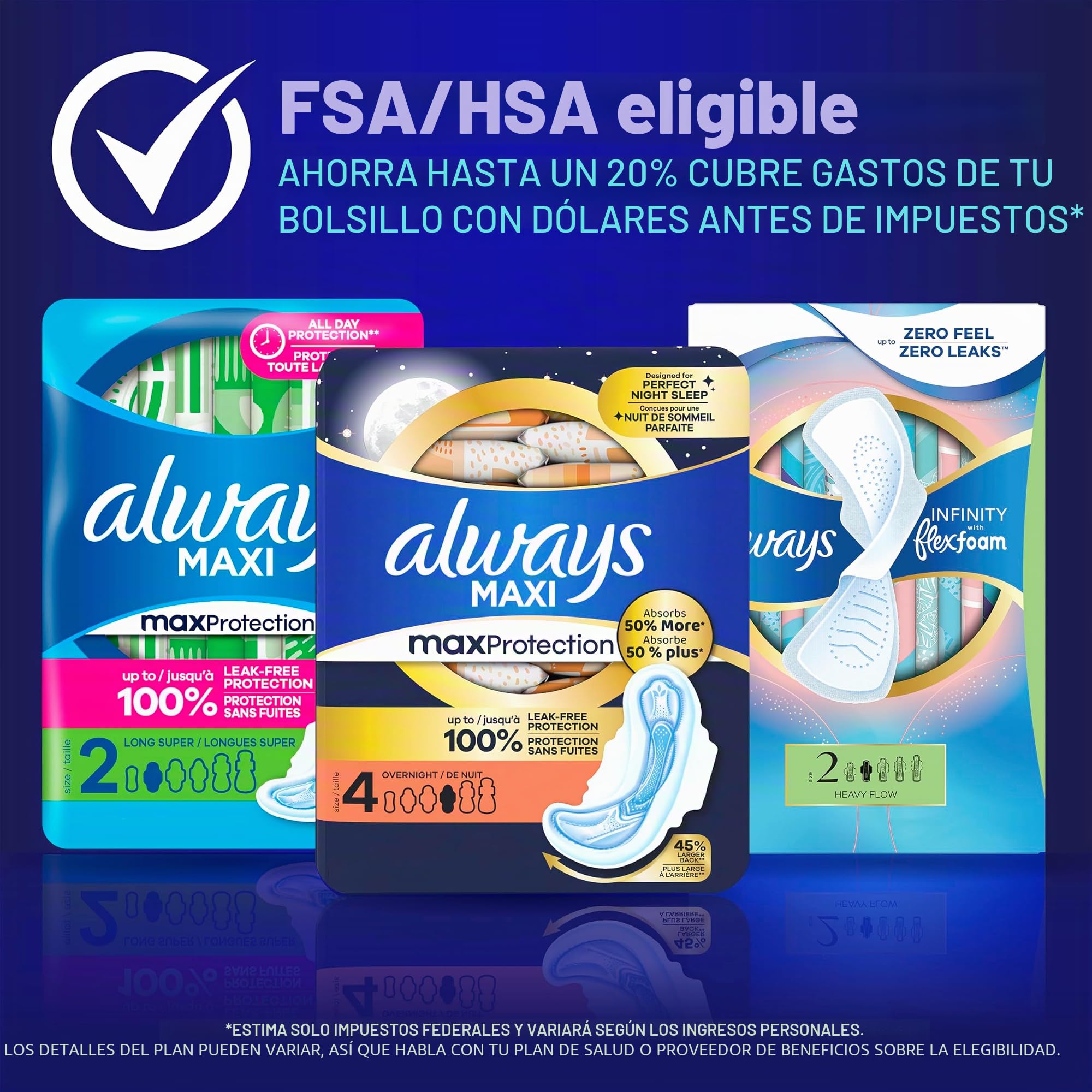 Always Maxi Overnight Pads con alas, tamaño 5, extra pesadas durante la noche, sin perfume, 72 unidades