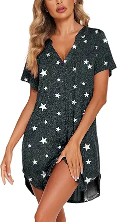Ekouaer Women V Neck Button Down Nightgown