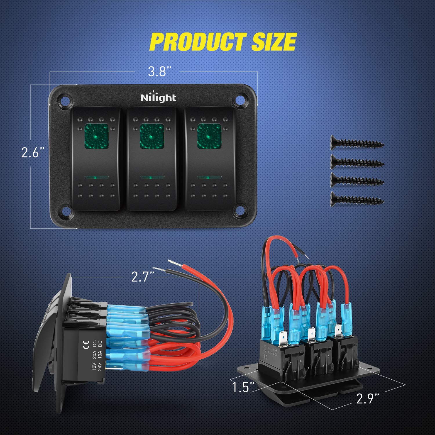 Snapklik.com : Nilight 3 Gang Aluminum Rocker Switch Panel Toggle Dash ...