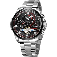 FORSINING Mens Automatic Watches Stainess Steel Waterproof Luminous Wristwatch Tourbillon Self Winding Mechanical Watch Independent Second Hand Dial Design