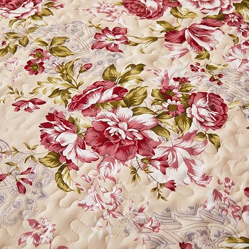 Miniatura 4 de Cmfshape Colcha acolchada floral de verano, juego de edredón rojo romántico, funda de cama reversible cosida para todas las estaciones, colcha suave