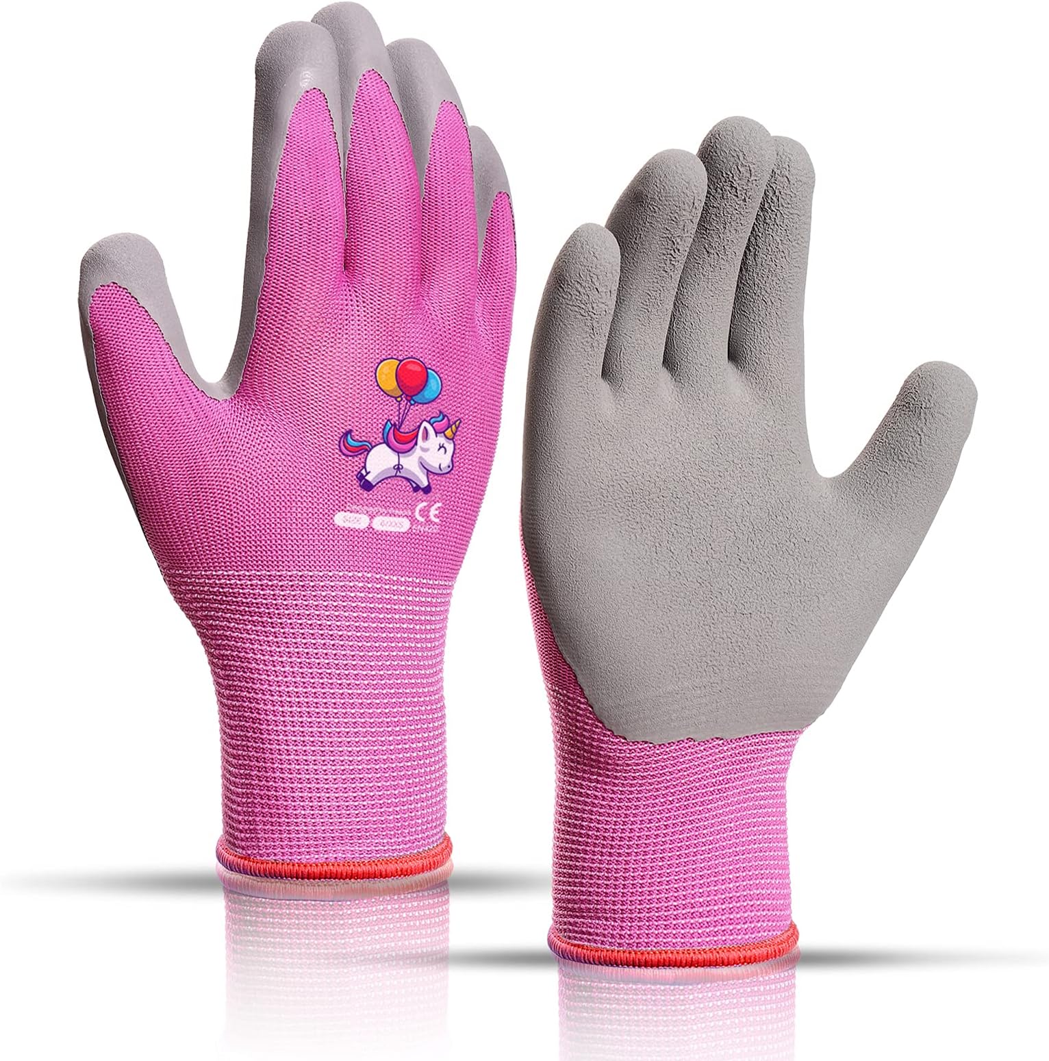 Ages 3-5 Kids Gardening Gloves,Yard Work Gloves for Toddlers, Youth, Girls, Boys, Childrens, Soft Safety Rubber Gloves (XXXS Age 3-5, 1 Pair Pink Unicorn)